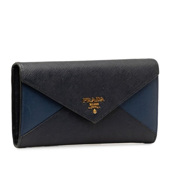 Prada Saffiano Long Wallet 1MH037 Black Navy Leather Women's PRADA - Picture 2 of 11